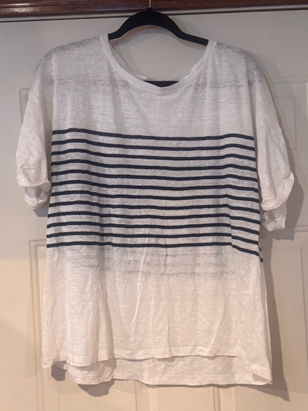 J.Crew Cream Linen Tee with navy stripes